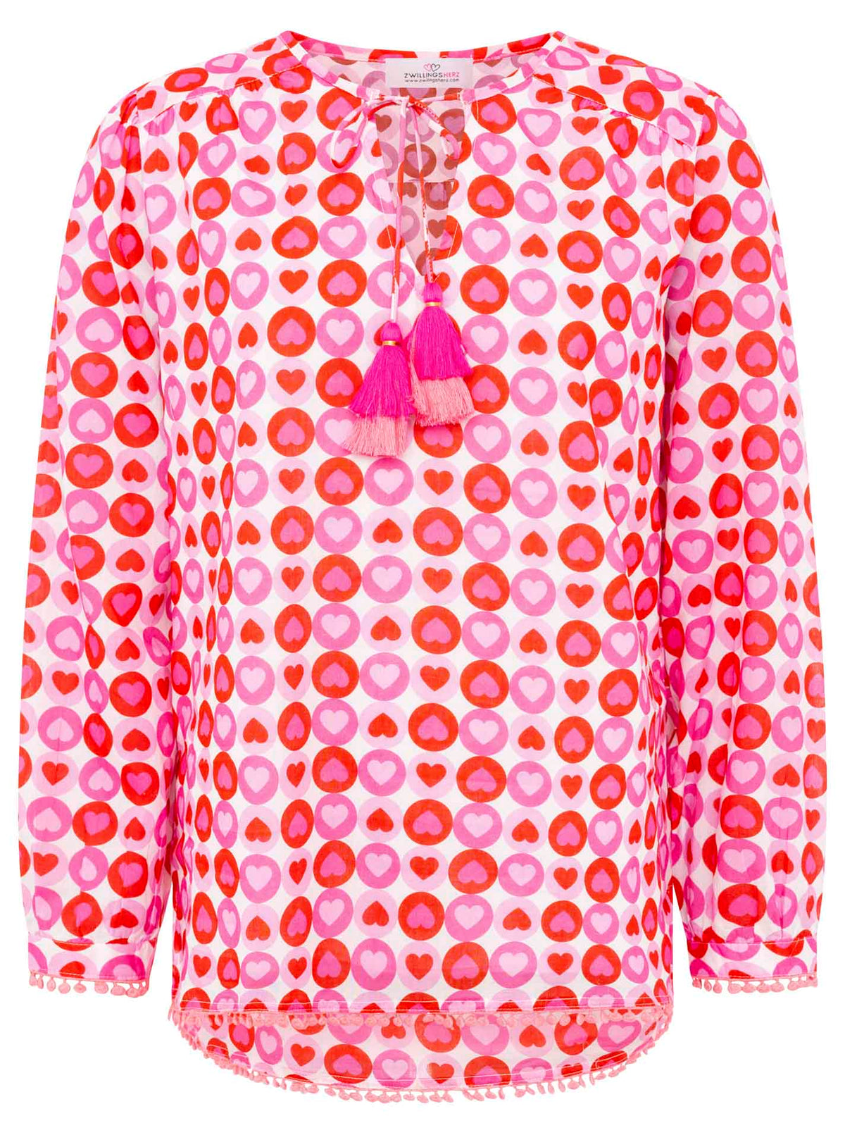 Zwillingsherz Bluse mit roten Herzen – Happy Heart Design