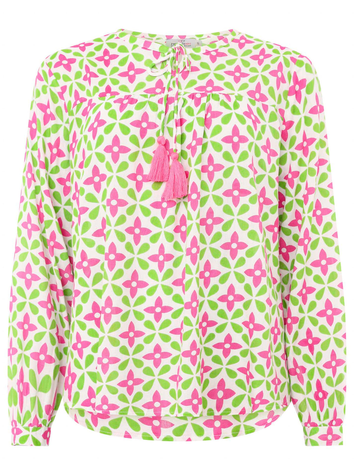 Zwillingsherz Langarmbluse Flower Holiday Mood in Grün Pink mit floralem Muster