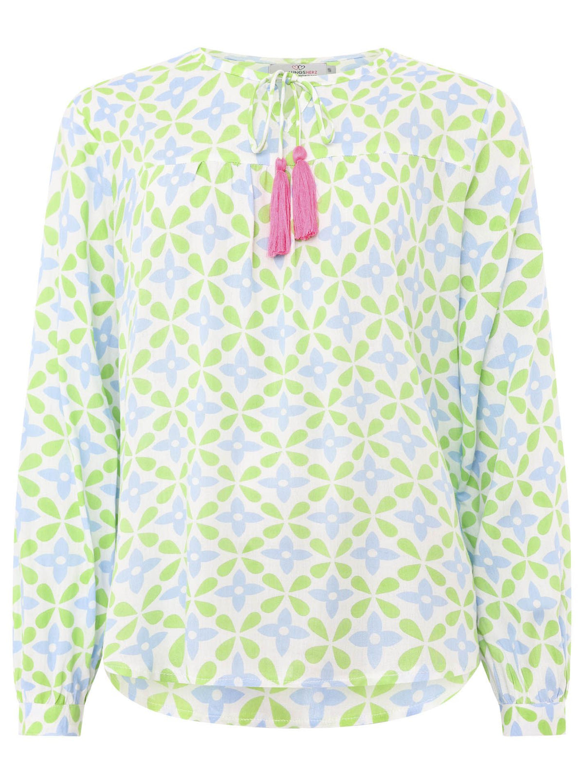 Zwillingsherz Langarmbluse Flower Holiday Mood in Blau und Grün mit floralem Muster