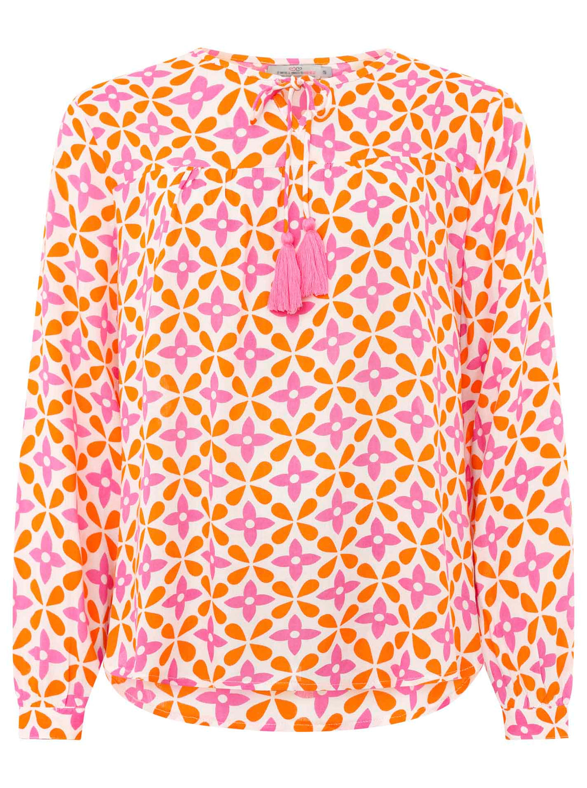 Zwillingsherz Langarmbluse Flower Holiday Mood in Orange und Pink mit floralem Muster