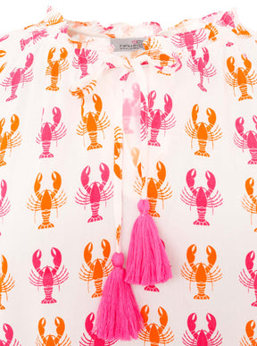 Zwillingsherz Bluse Lobster Zweifarbig Weiß-Orange mit Tasseln – Detailansicht des Musters