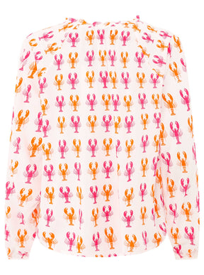 Zwillingsherz Bluse Lobster mit Hummer-Muster, Rückenansicht