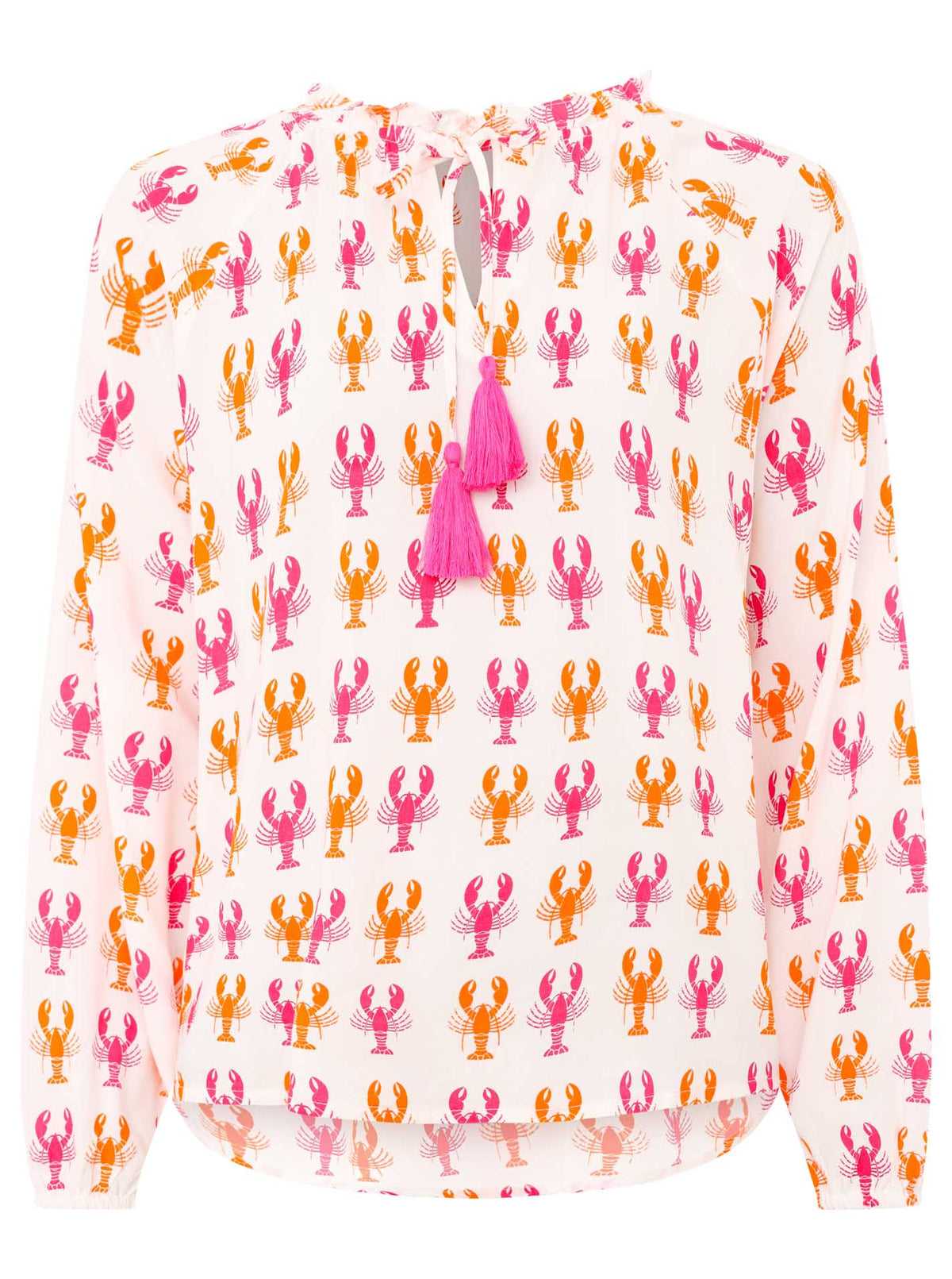 Zwillingsherz Bluse mit Hummer-Muster in Weiß-Orange, Vorderansicht