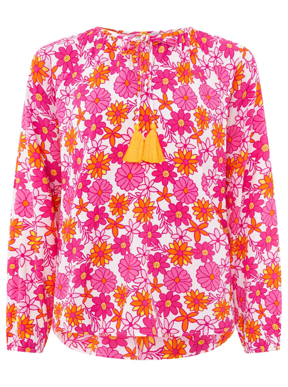 Zwillingsherz - Langarmbluse mit Sommer Blumen "Summer Flower" - Pink/Weiß