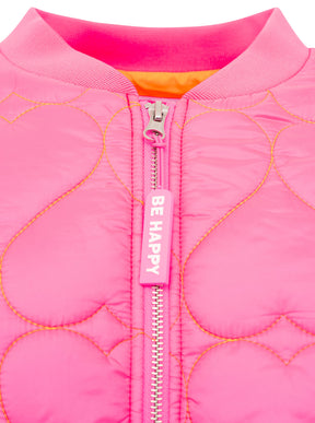 Zwillingsherz Stepp-Bomberjacke Be Happy in Neonpink, Kragen- und Zipperdetail mit Be-Happy-Schriftzug