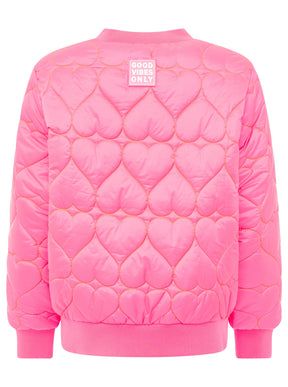 Zwillingsherz Stepp-Bomberjacke Be Happy in Neonpink, Rückansicht mit femininem Herz-Steppmuster