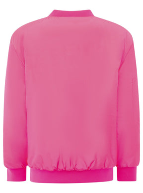 Zwillingsherz Bomberjacke Happy in Neonpink, Rückansicht mit sportivem Schnitt und Rippbündchen an Saum und Ärmeln