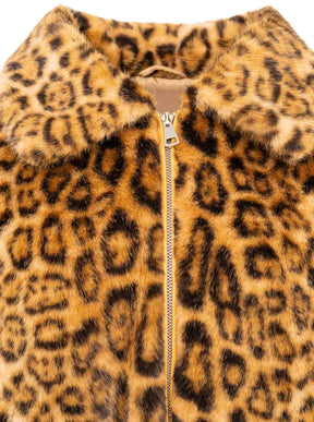 Zwillingsherz Teddy-Bomberjacke Leopard, Beige/Schwarz – Detailansicht Kragen & Felloptik