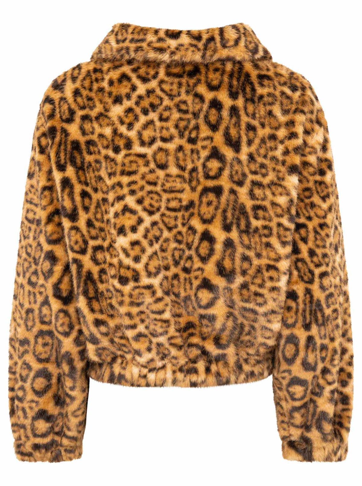 Zwillingsherz Damen Teddy-Bomberjacke Leopard, Beige/Schwarz – Rückansicht