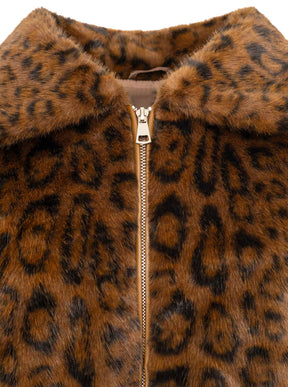 Zwillingsherz Teddy-Bomberjacke Leopard, Braun/Schwarz – Detailansicht Kragen & Felloptik