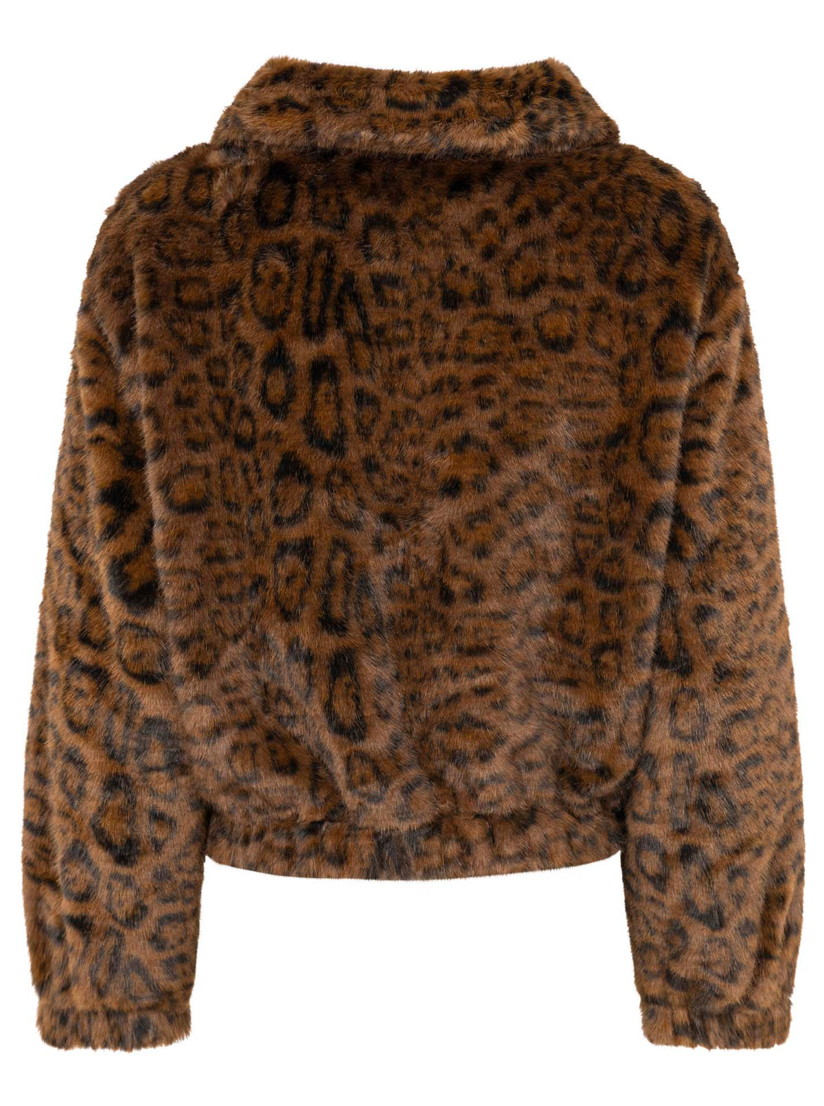 Zwillingsherz Damen Teddy-Bomberjacke Leopard, Braun/Schwarz – Rückansicht