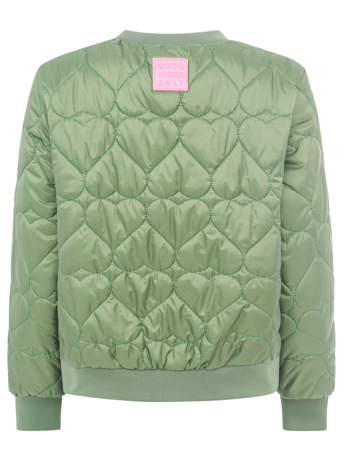 Rückansicht der Zwillingsherz Bomberjacke Be Happy in Khaki – moderne Steppoptik