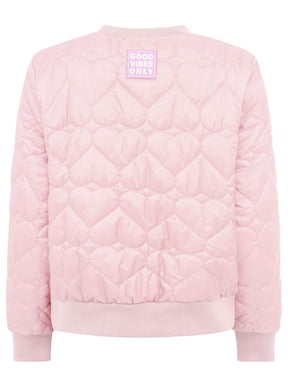 Rückansicht der Zwillingsherz Bomberjacke Be Happy in Rosa – stylische Rückseite mit feiner Steppung