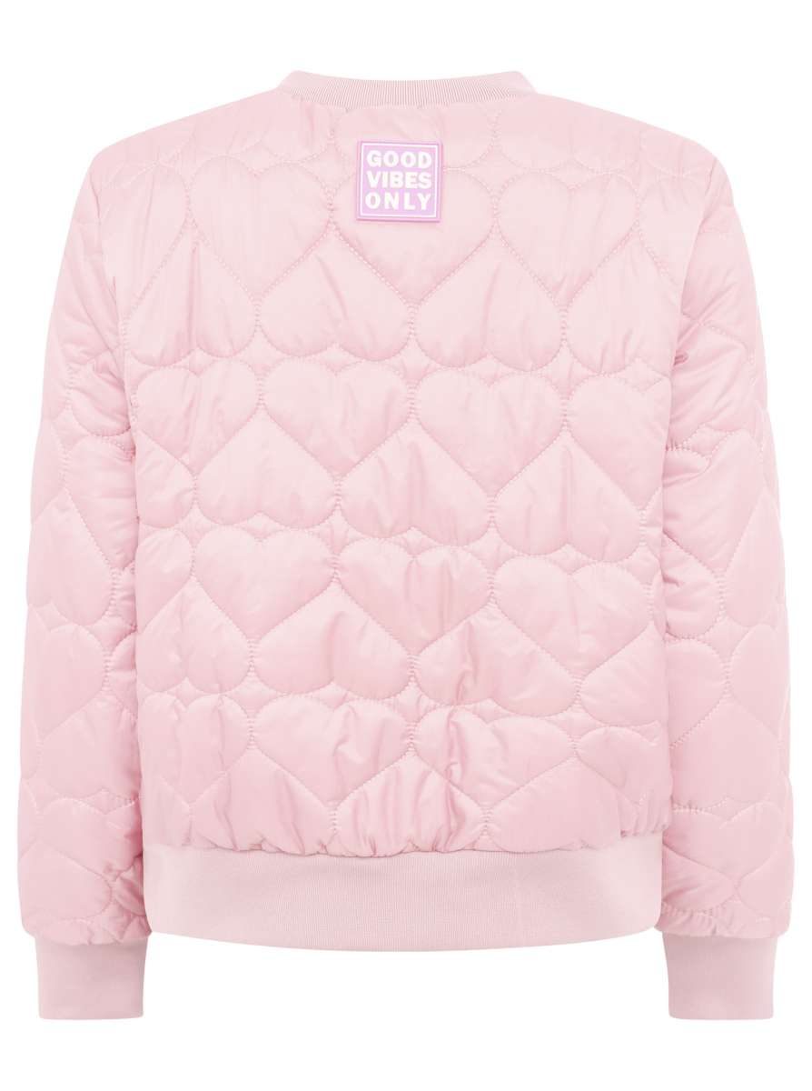 Rückansicht der Zwillingsherz Bomberjacke Be Happy in Rosa – stylische Rückseite mit feiner Steppung