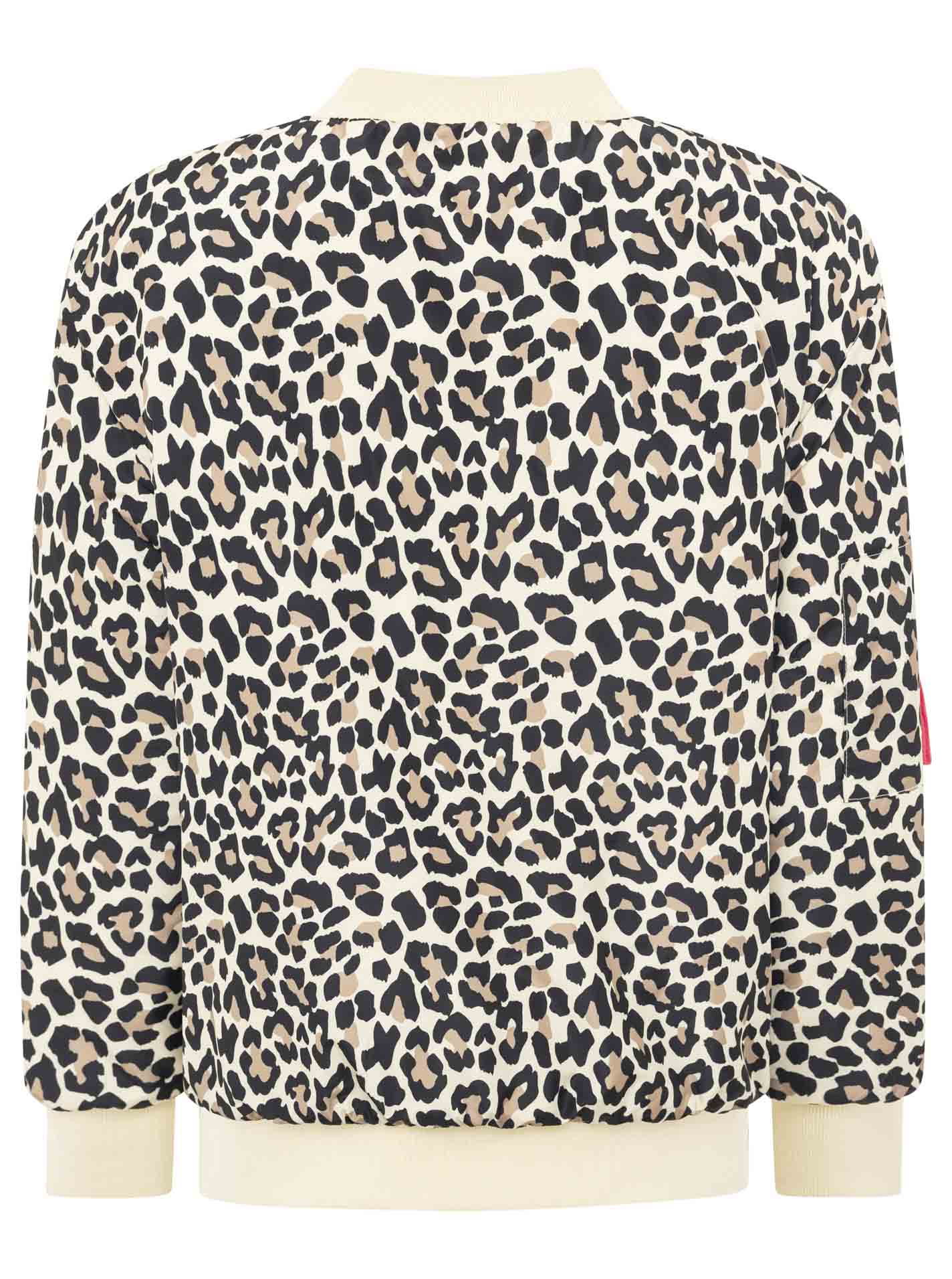 Zwillingsherz Bomberjacke Wild at Heart in Beige/Schwarz, Rückansicht mit Rippbündchen an Ärmeln und Saum