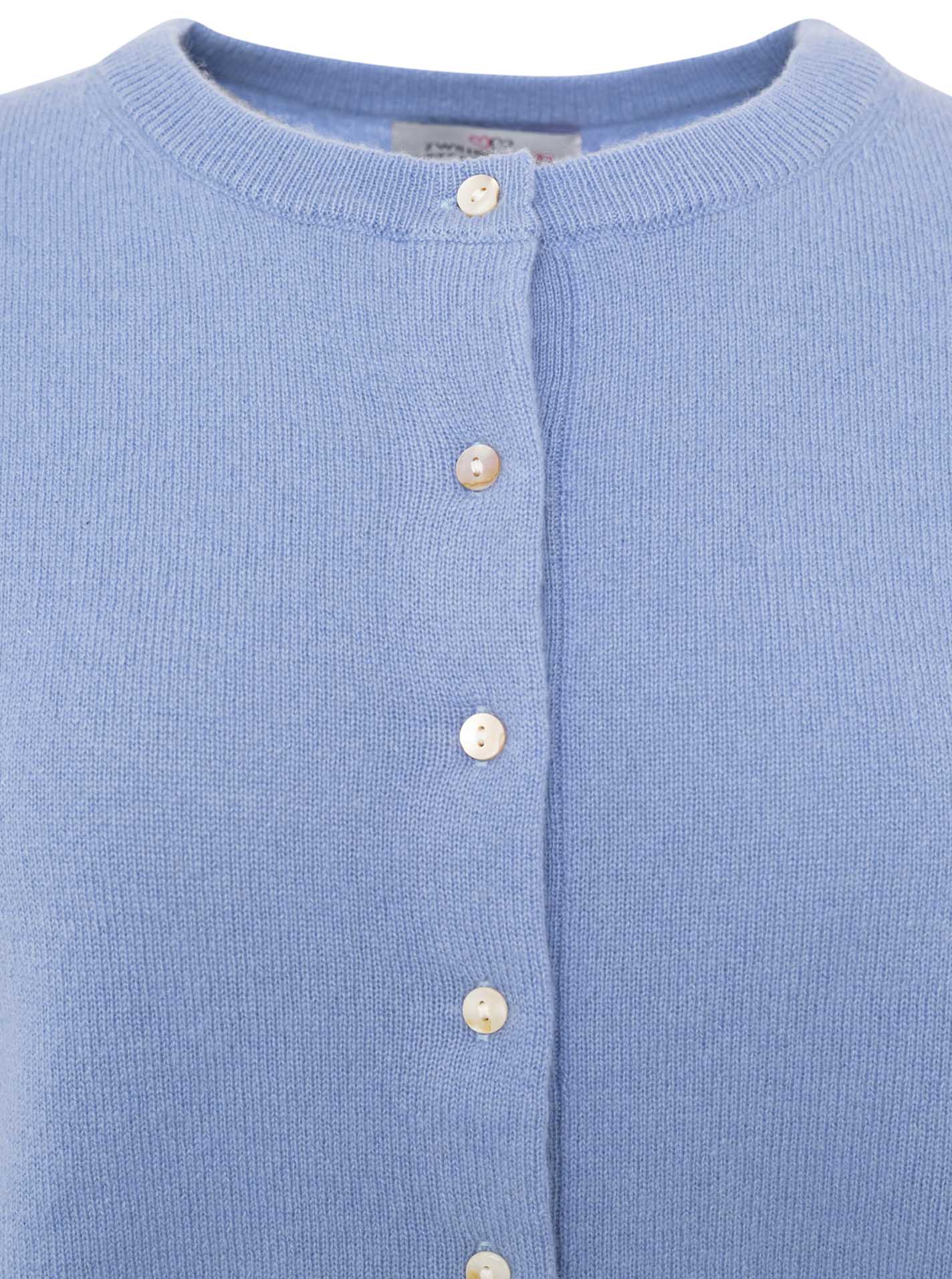 Zwillingsherz Kaschmir Strickjacke Perlmutt (100% Cashmere) - Mittelblau