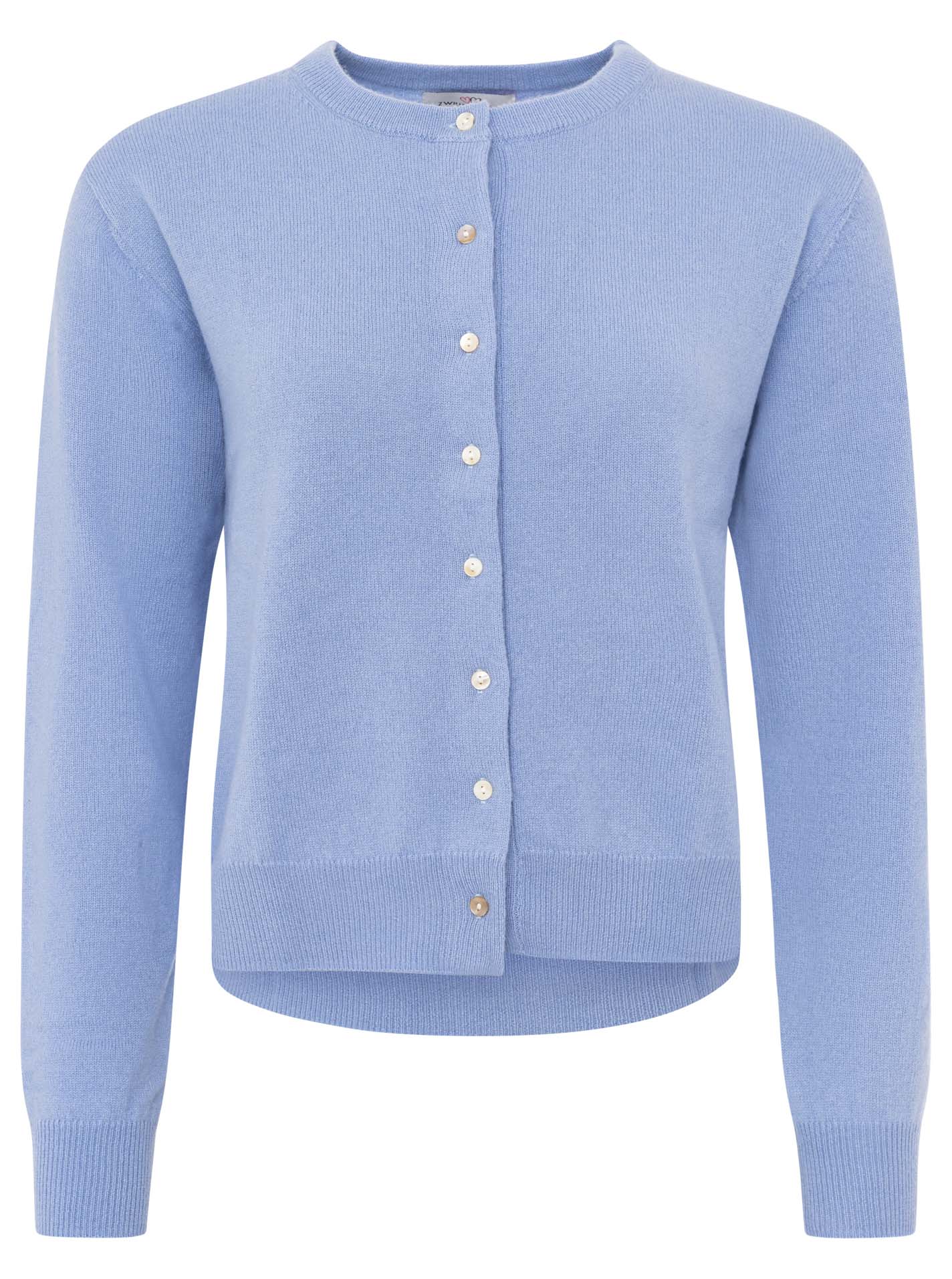 Zwillingsherz Kaschmir Strickjacke Perlmutt (100% Cashmere) - Mittelblau