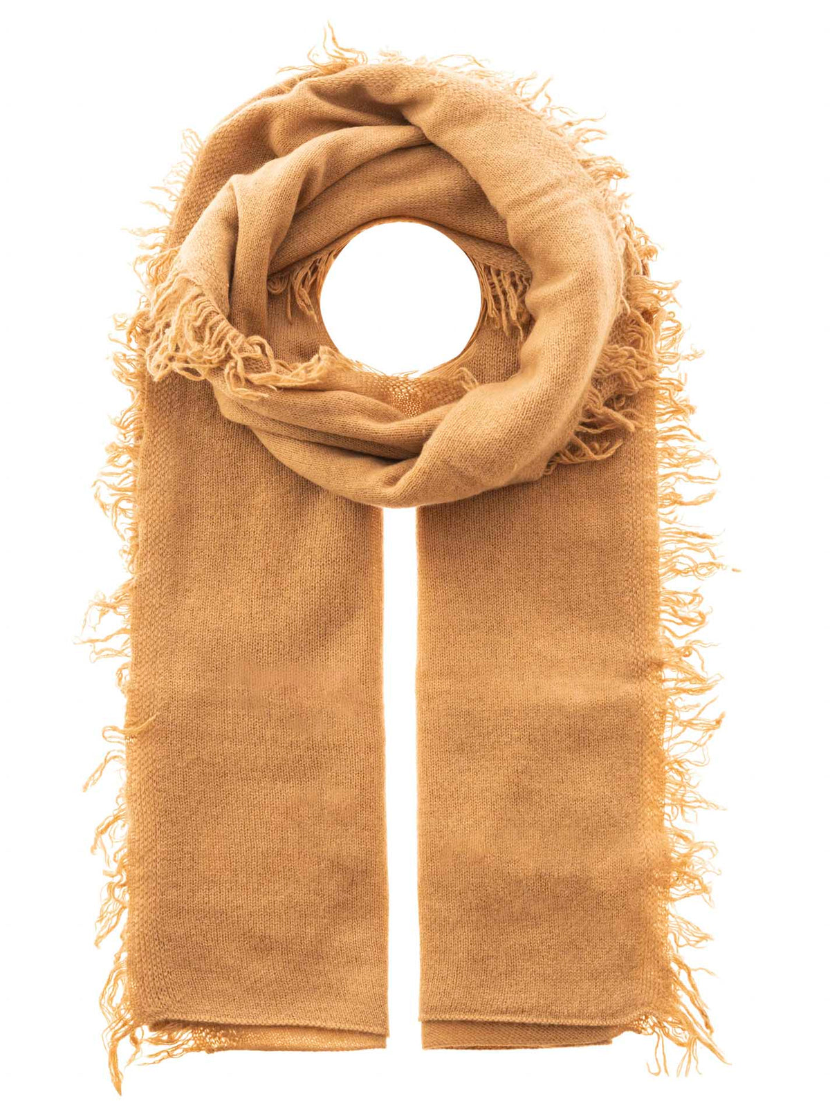 Zwillingsherz 100% Cashmere/Kaschmir Fransenschal - Camel