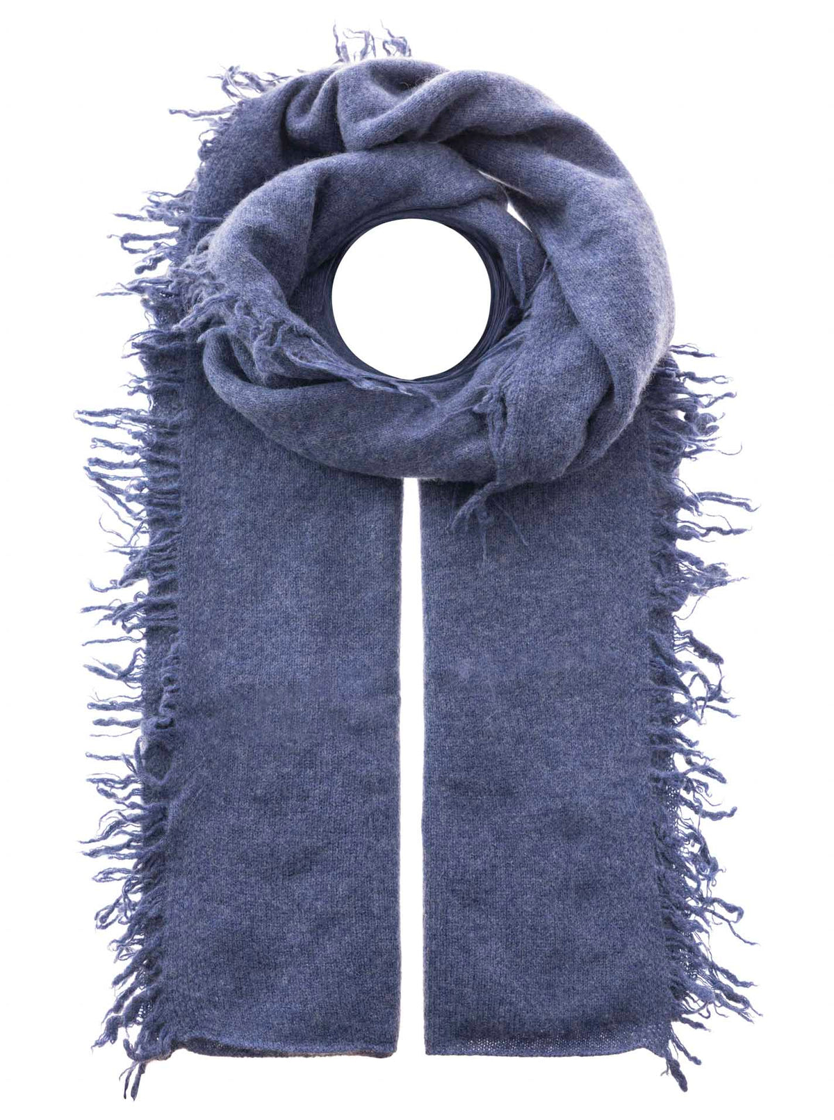 Zwillingsherz 100% Cashmere/Kaschmir Fransenschal - Jeansblau