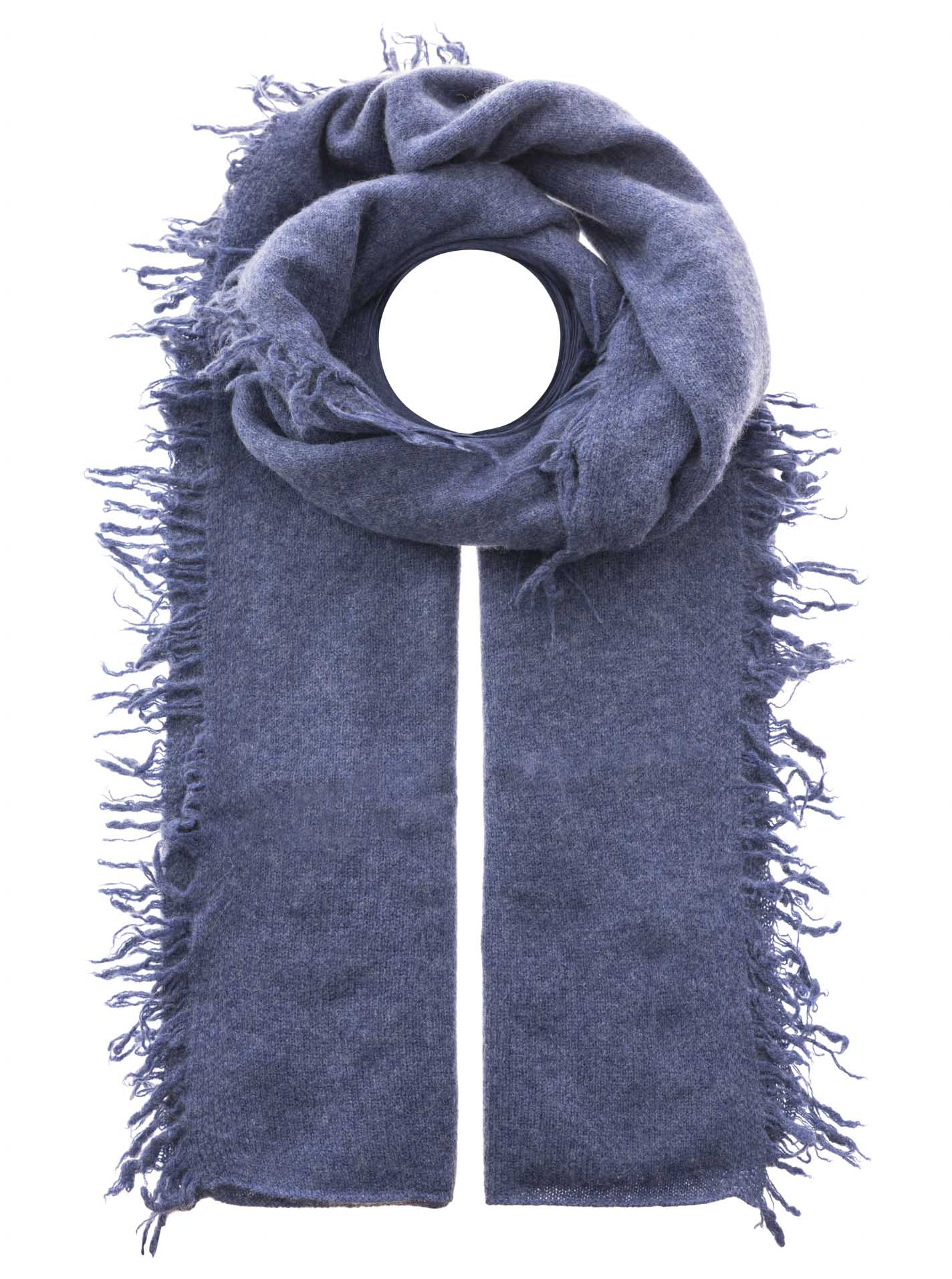 Zwillingsherz 100% Cashmere/Kaschmir Fransenschal - Jeansblau