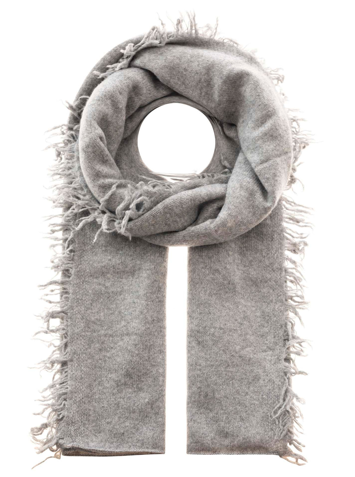 Zwillingsherz 100% Cashmere/Kaschmir Fransenschal - Mittelgrau