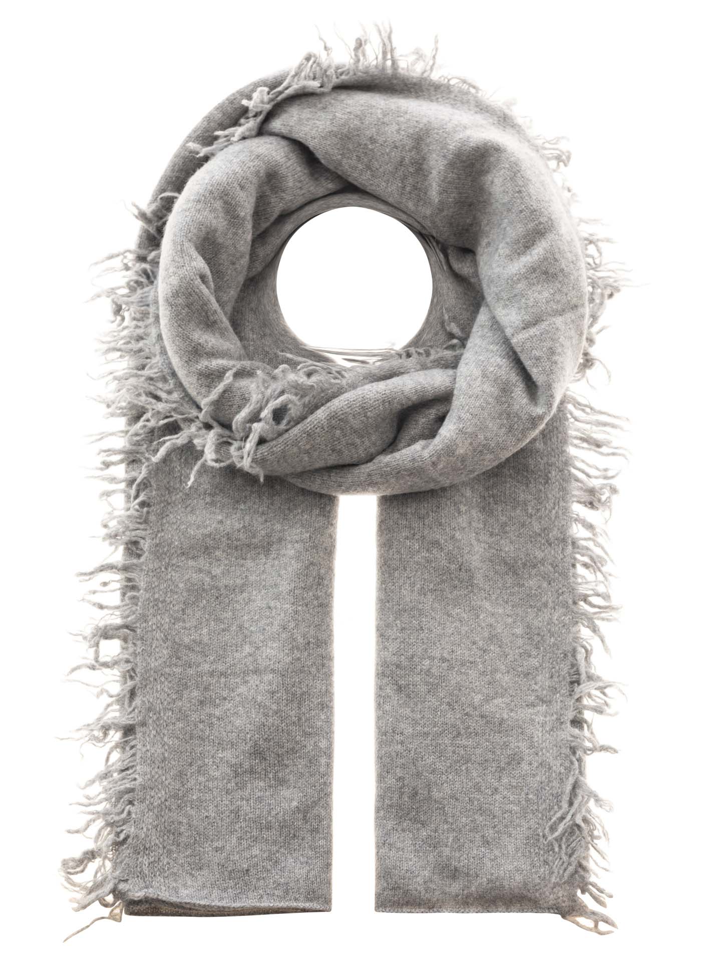 Zwillingsherz 100% Cashmere/Kaschmir Fransenschal - Mittelgrau