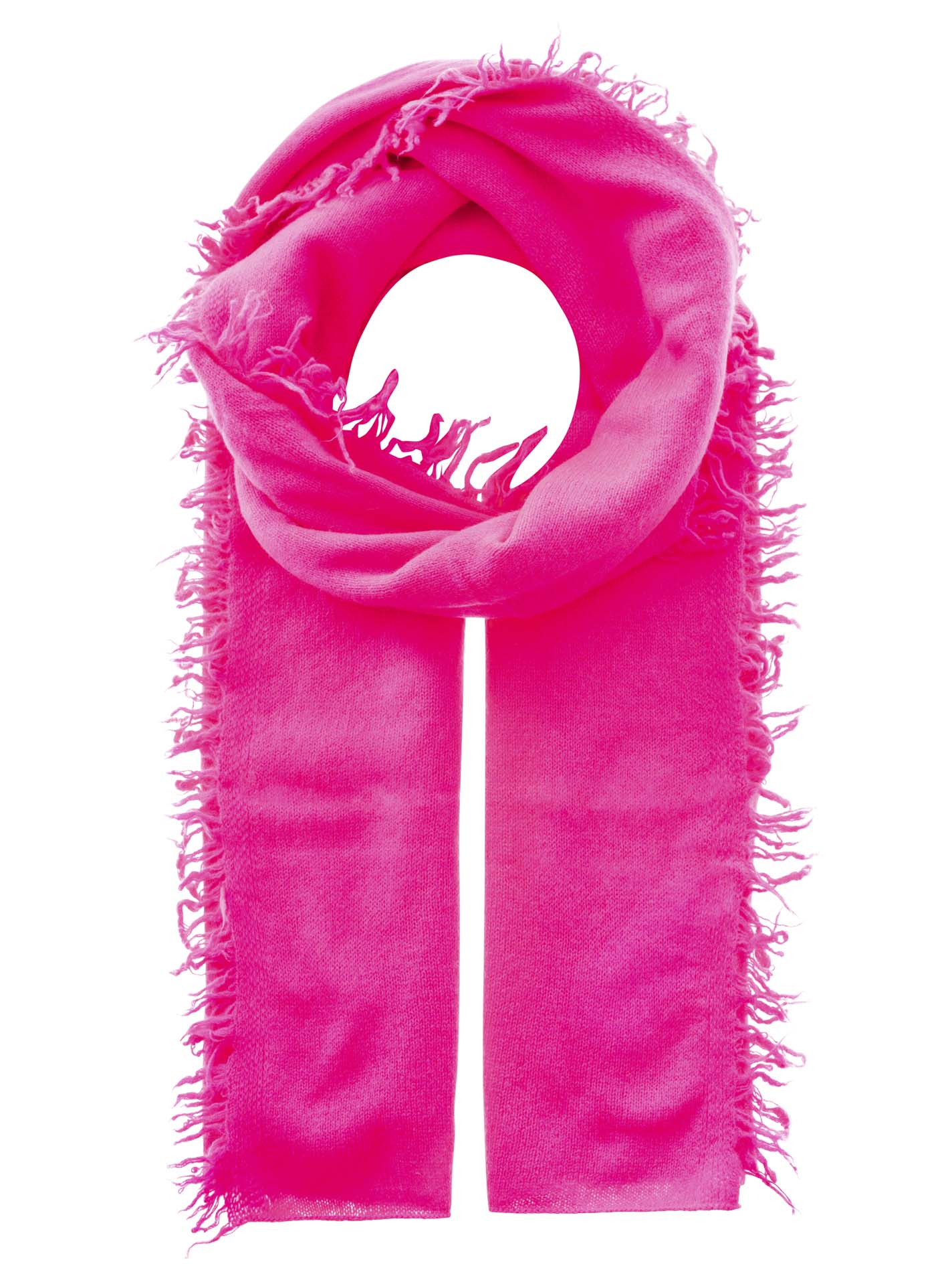 Zwillingsherz 100% Cashmere/Kaschmir Fransenschal - Neonpink