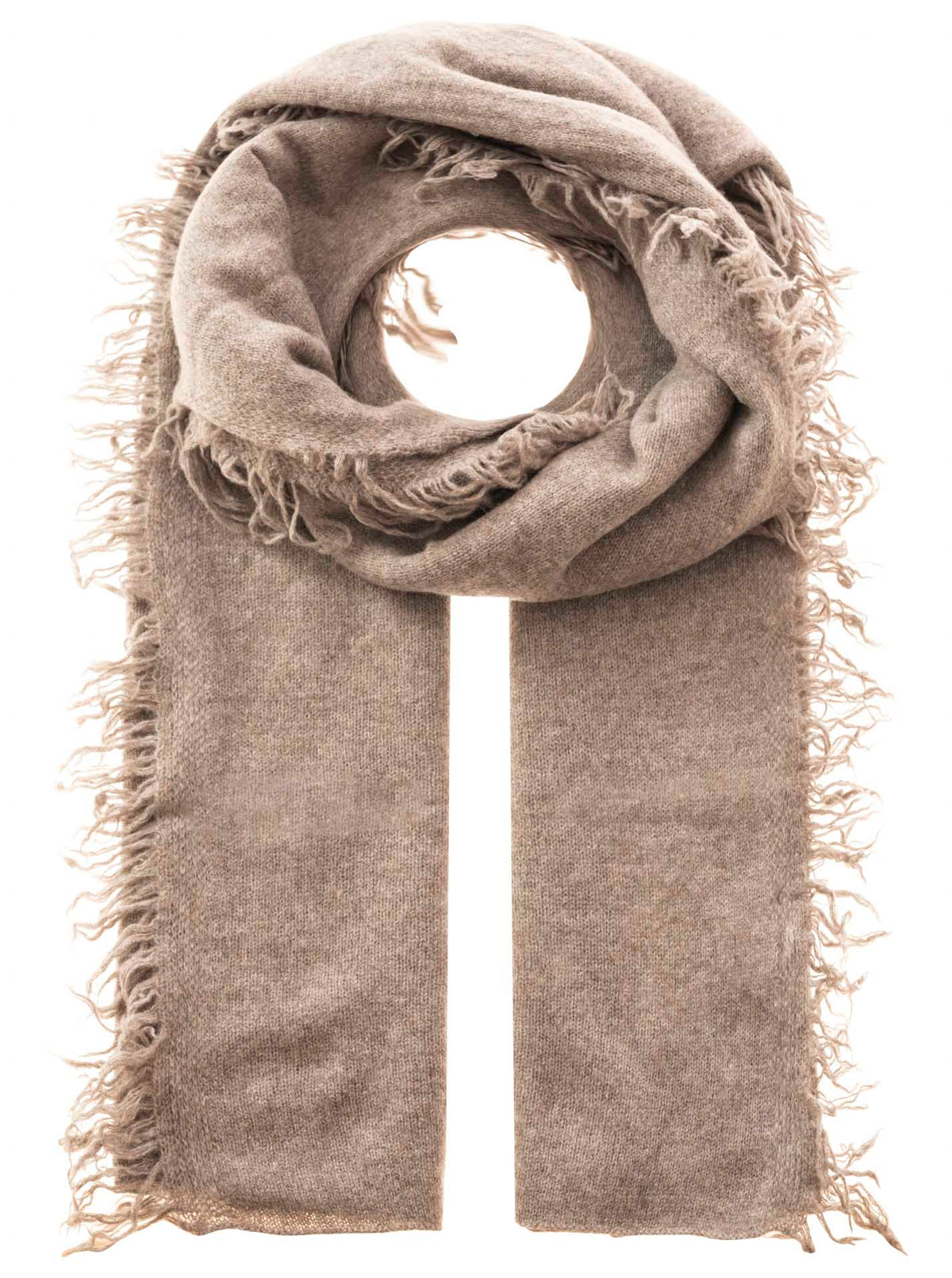 Zwillingsherz 100% Cashmere/Kaschmir Fransenschal - Mittelbeige