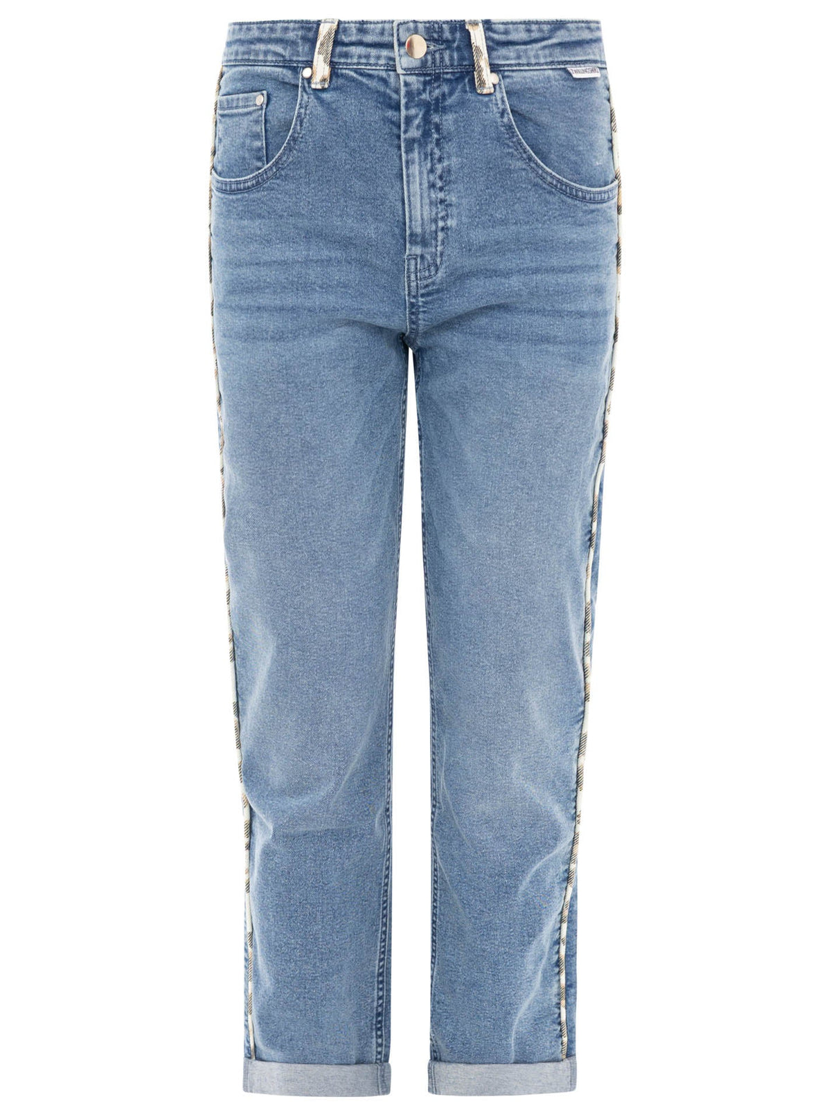 Zwillingsherz Cropped Jeans Leo Details Mittelblau – Ansicht 2