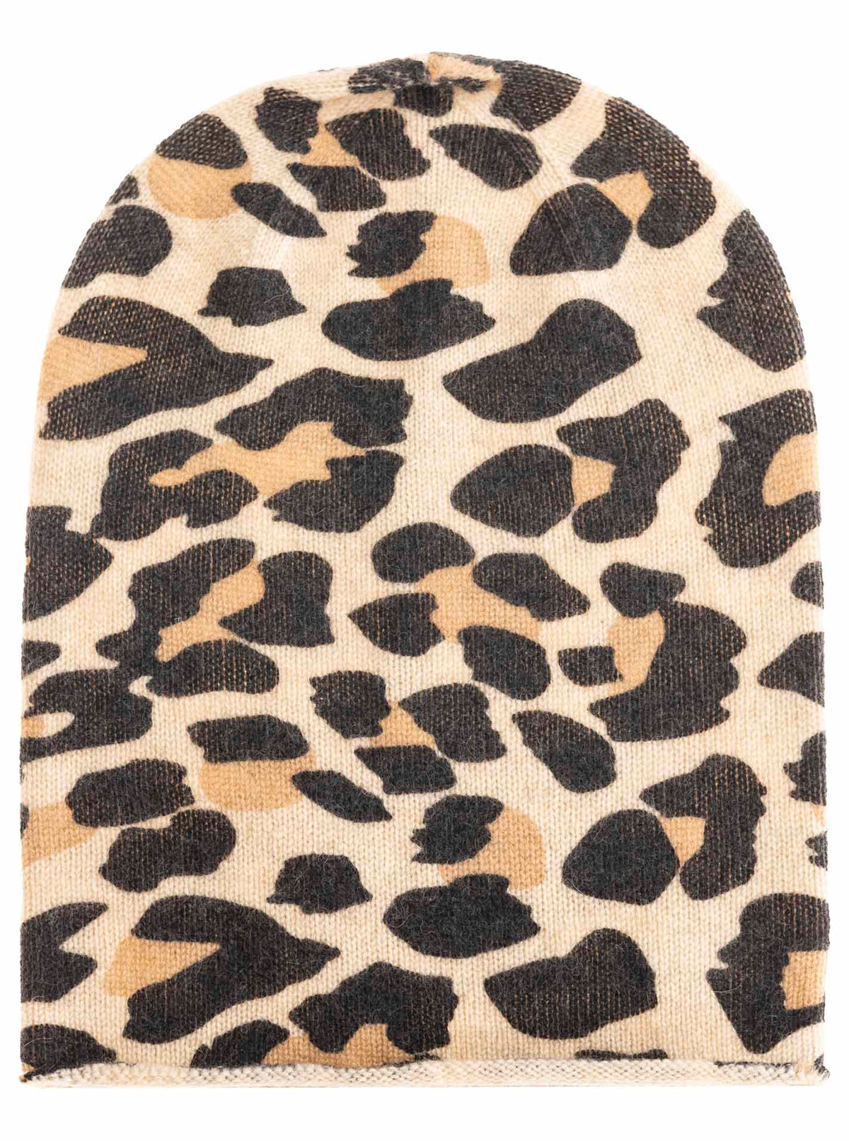 Zwillingsherz Damen Kaschmir-Beanie-Mütze im Leoparden Muster, Beige/Schwarz, 100% Kaschmir