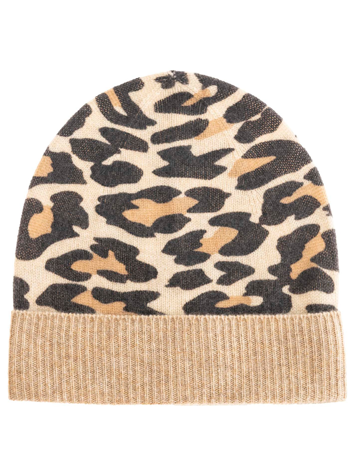 Zwillingsherz Damen Kaschmir-Rippstrick-Mütze im Leoparden Muster Beige, 100% Kaschmir