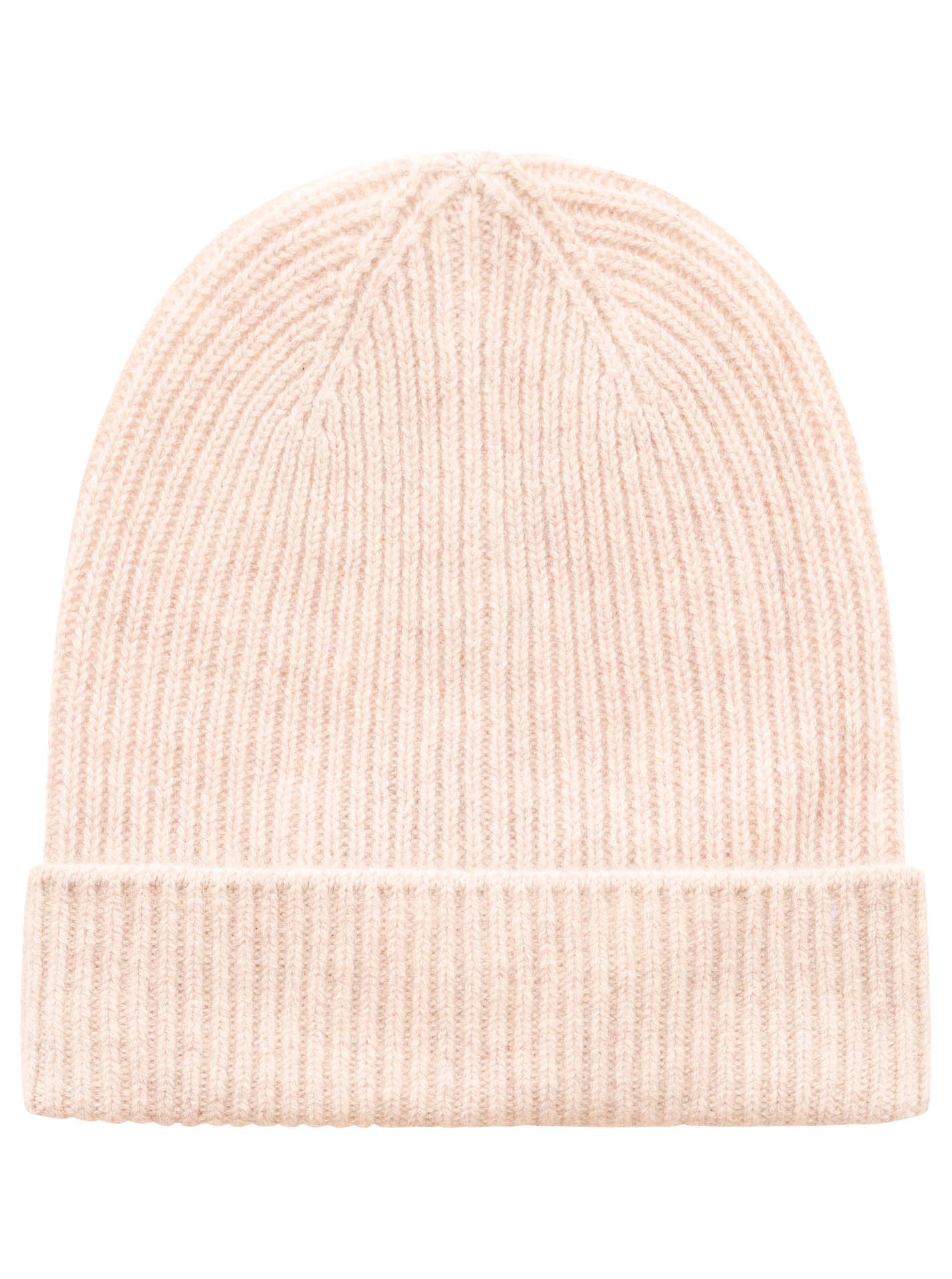 Zwillingsherz Damen Kaschmir-Rippstrick-Mütze in Hellbeige, 100% Kaschmir