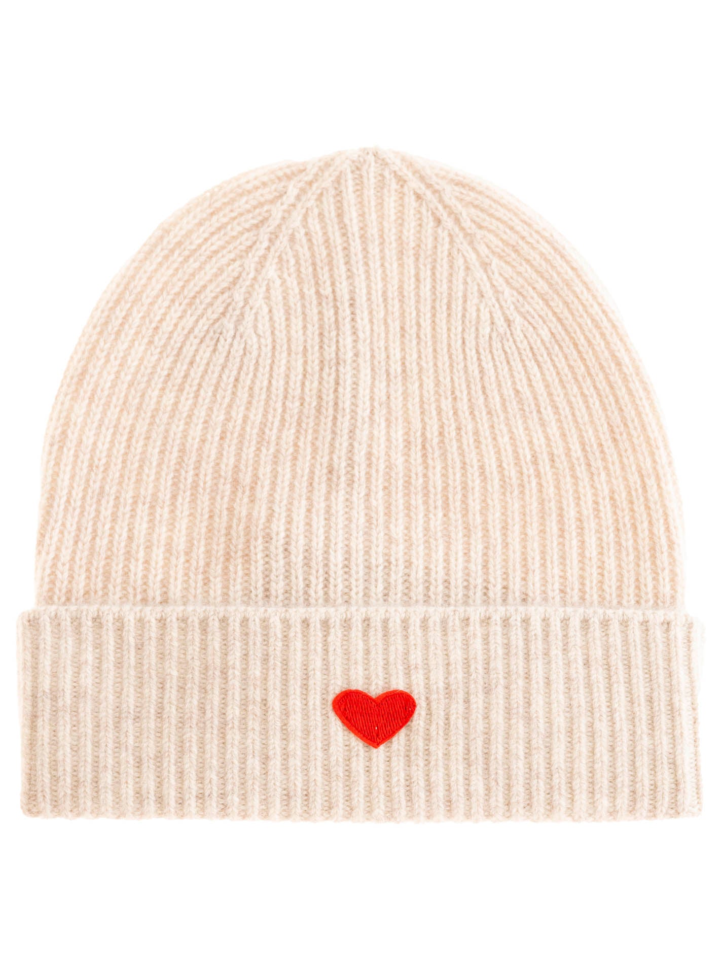 Zwillingsherz Damen Kaschmir-Mütze mit Herzmotiv in Beige, 100% Kaschmir