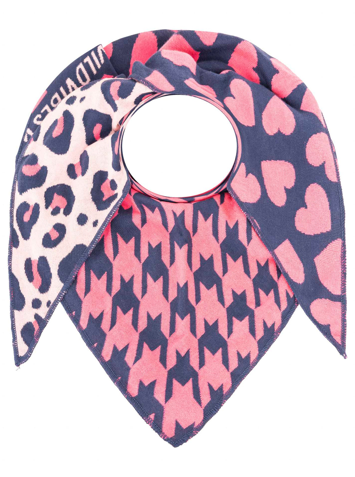 Zwillingsherz Damen Dreieckstuch – Hahnentritt-Muster mit Herz in Blau und Pink, modisches Halstuch