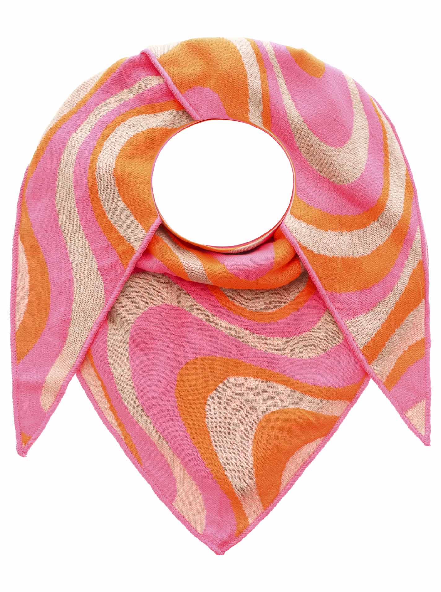 Zwillingsherz - Dreieckstuch/Schal "Happy Waves" Baumwolle - Beige/Pink/Orange