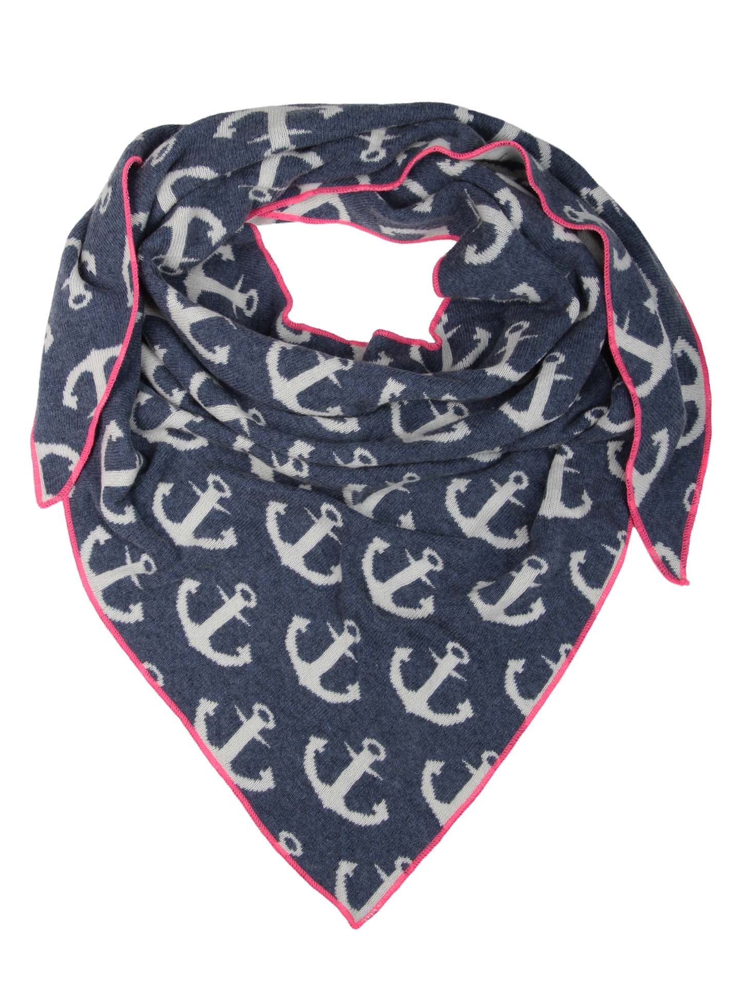 Zwillingsherz Schal - Dreieckstuch "Anker" Kaschmir - Jeansblau