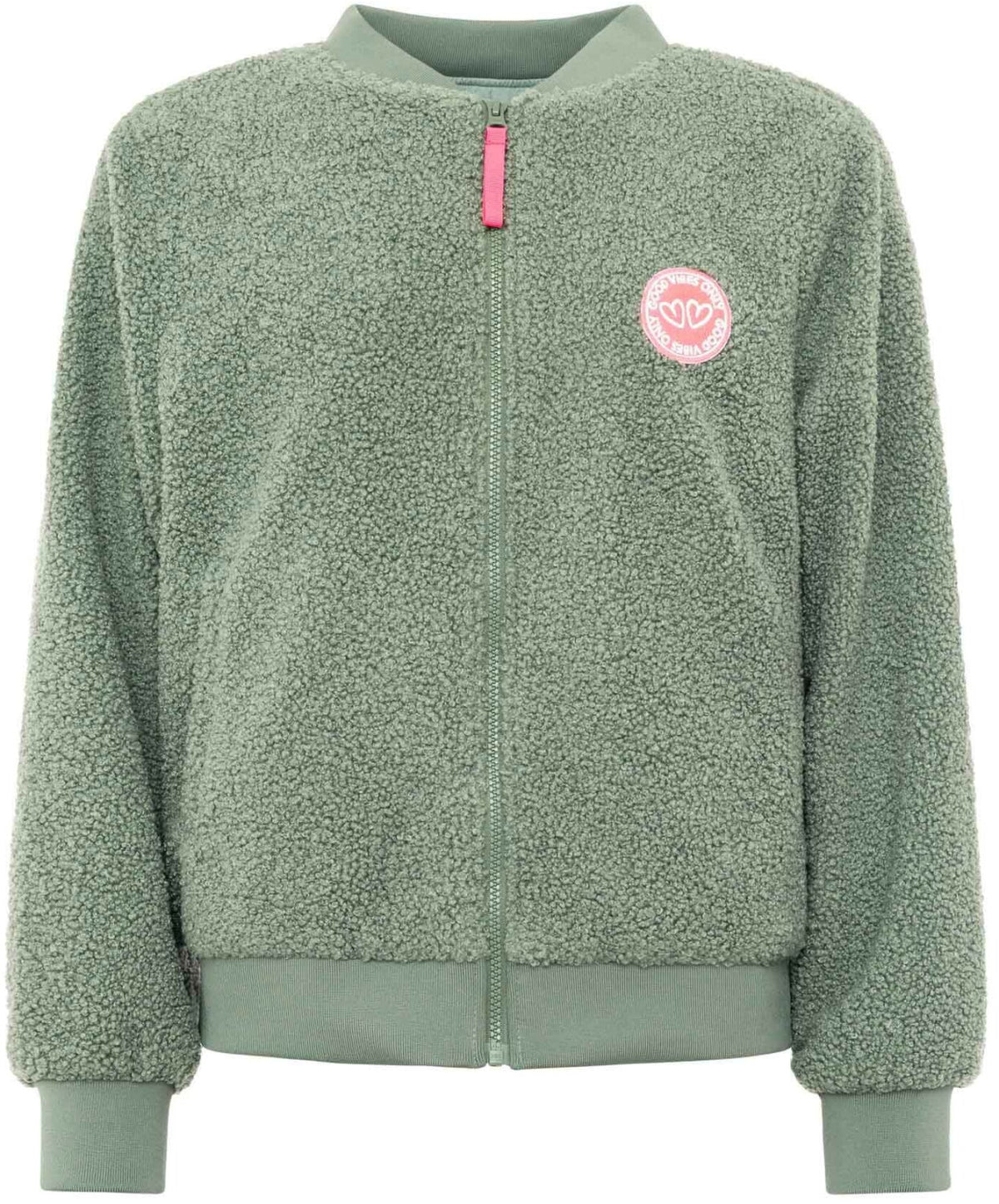 Zwillingsherz Teddy-Bomberjacke "Good Vibes" - Salbei