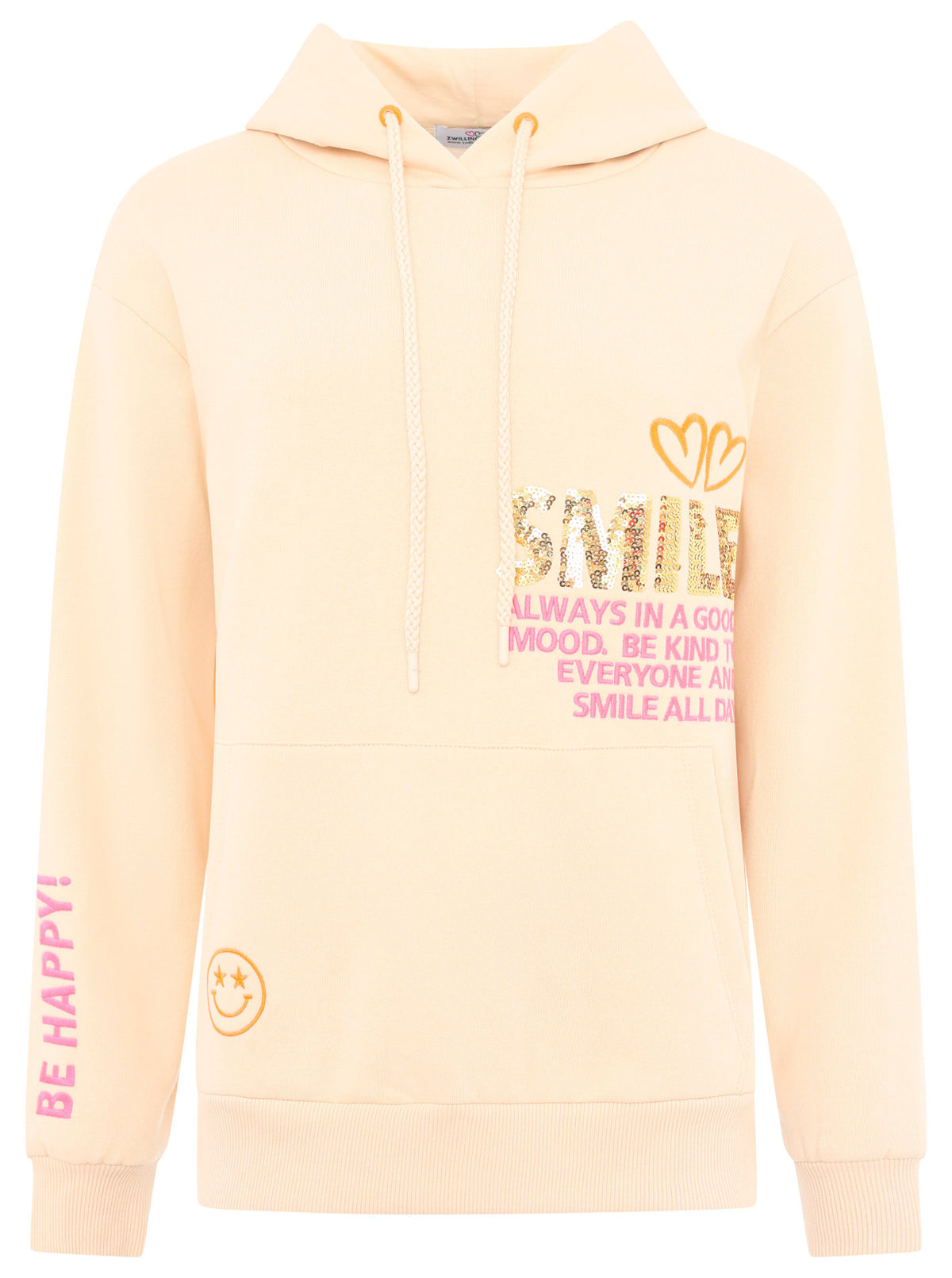 Zwillingsherz - Hoodie "Smile - Good Vibes Only Pailletten" - Beige