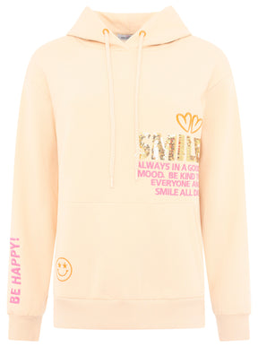 Zwillingsherz - Hoodie "Smile - Good Vibes Only Pailletten" - Beige