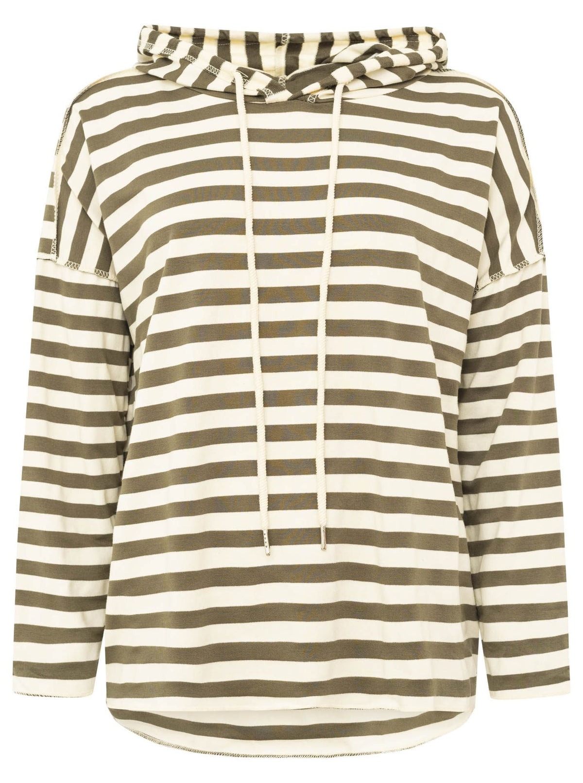 Zwillingsherz Damen Hoodie aus Baumwolle mit Streifen in Khaki und Beige