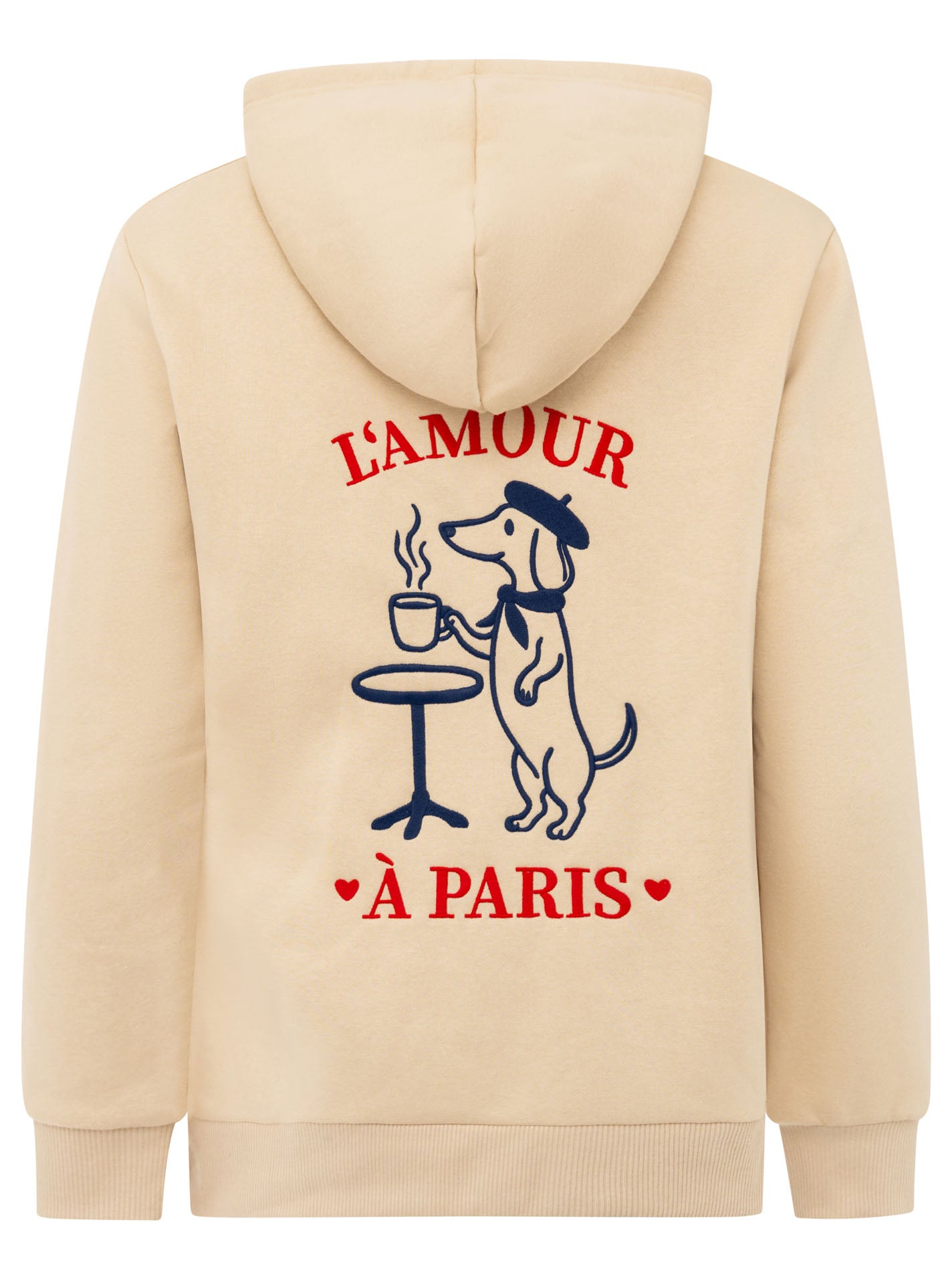 Zwillingsherz Hoodie Paris Dackel in Beige – Hauptansicht