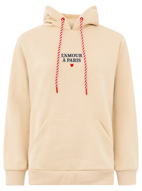 Zwillingsherz Hoodie Paris Dackel in Beige – Frontansicht