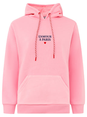 Zwillingsherz Hoodie Paris Dackel in Rosa – Frontansicht