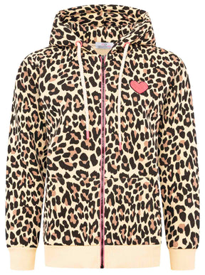 Zwillingsherz Hoodiejacke Leo Beige Schwarz – Vorderansicht
