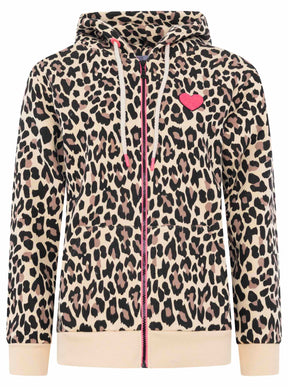Zwillingsherz Hoodiejacke mit Leopardenmuster in Beige und Schwarz – gemütlich, modisch