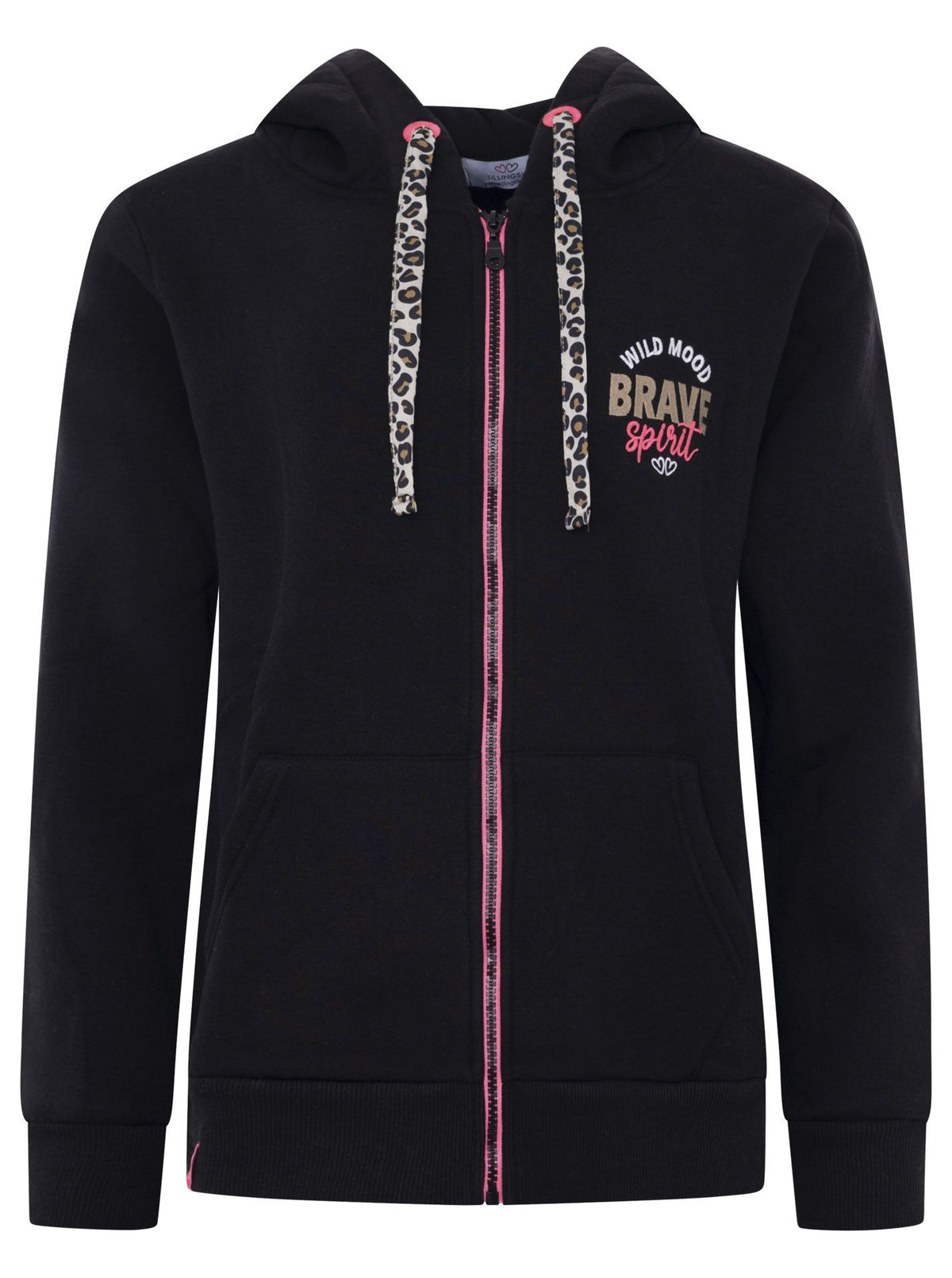 Zwillingsherz Hoodiejacke mit wildem Leo-Muster in Schwarz, Beige und Pink – stylisch, gemütlich und auffällig