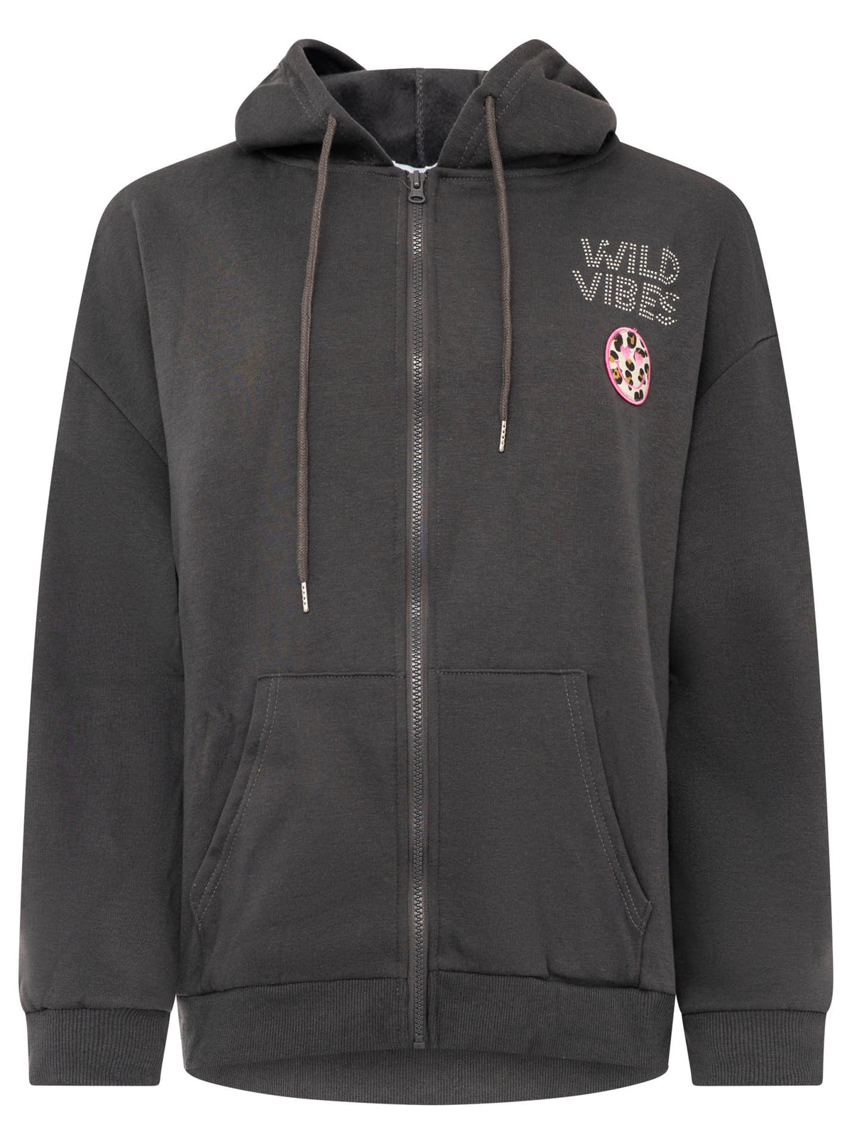 Zwillingsherz Hoodiejacke Wild Vibes Strass in Anthrazit – Hauptansicht