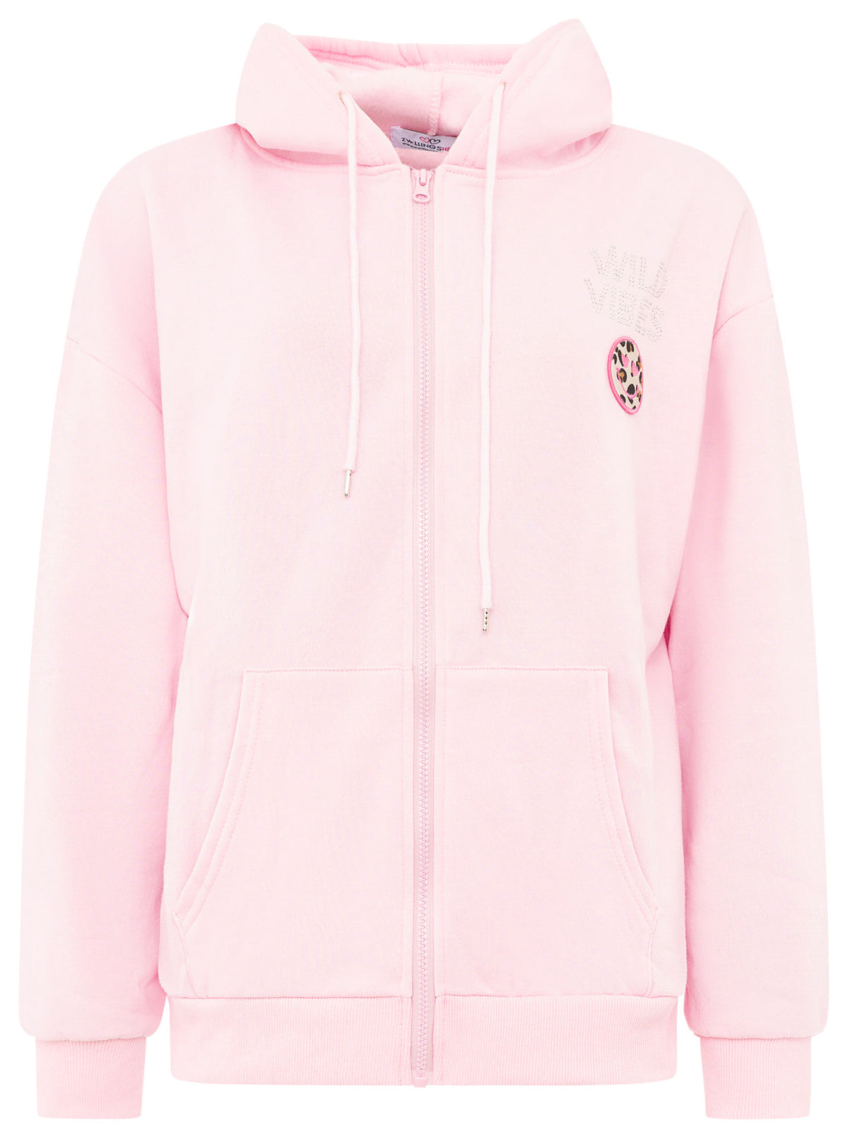 Zwillingsherz Hoodiejacke Wild Vibes Strass in Rosa – Hauptansicht