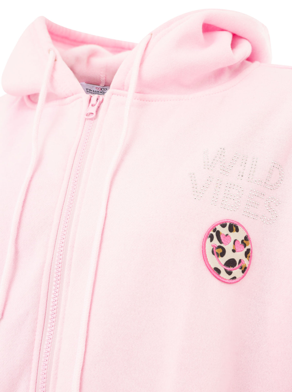 Zwillingsherz Hoodiejacke Wild Vibes Strass in Rosa – Detailansicht