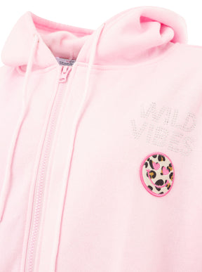 Zwillingsherz Hoodiejacke Wild Vibes Strass in Rosa – Detailansicht